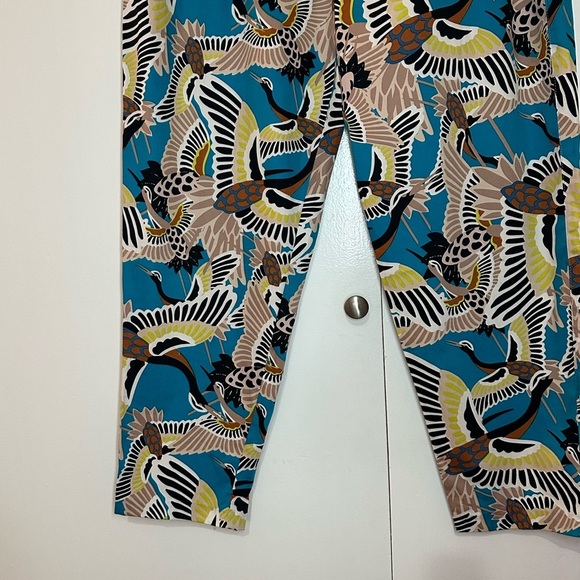 NWT Terea By Andrea Pitter High Waisted Crane Print Pants Enamel Blue Women’s L - Picture 5 of 11